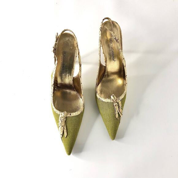 Dolce & Gabbana Retro Vintage Bow Snakeskin Slingback Pointed Toe Pumps 36.5 - Picture 1 of 8